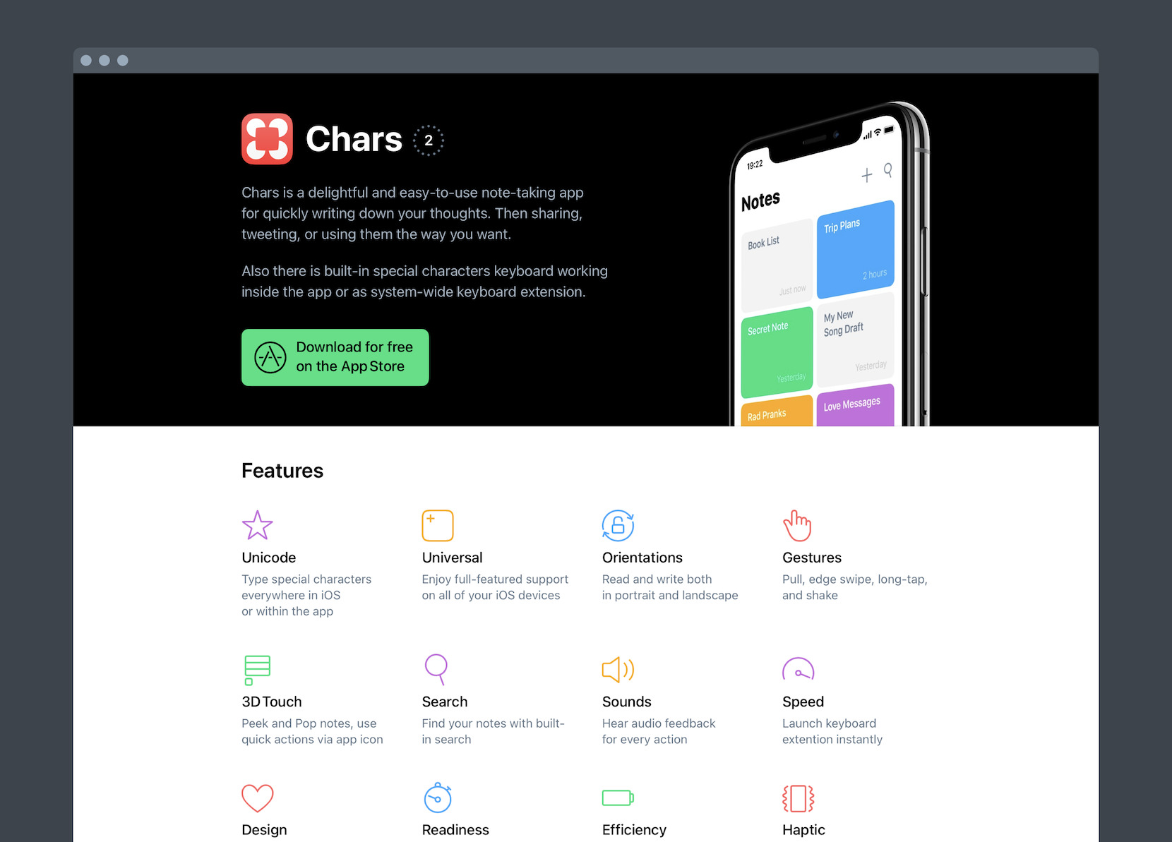 Screenshot of Chars website