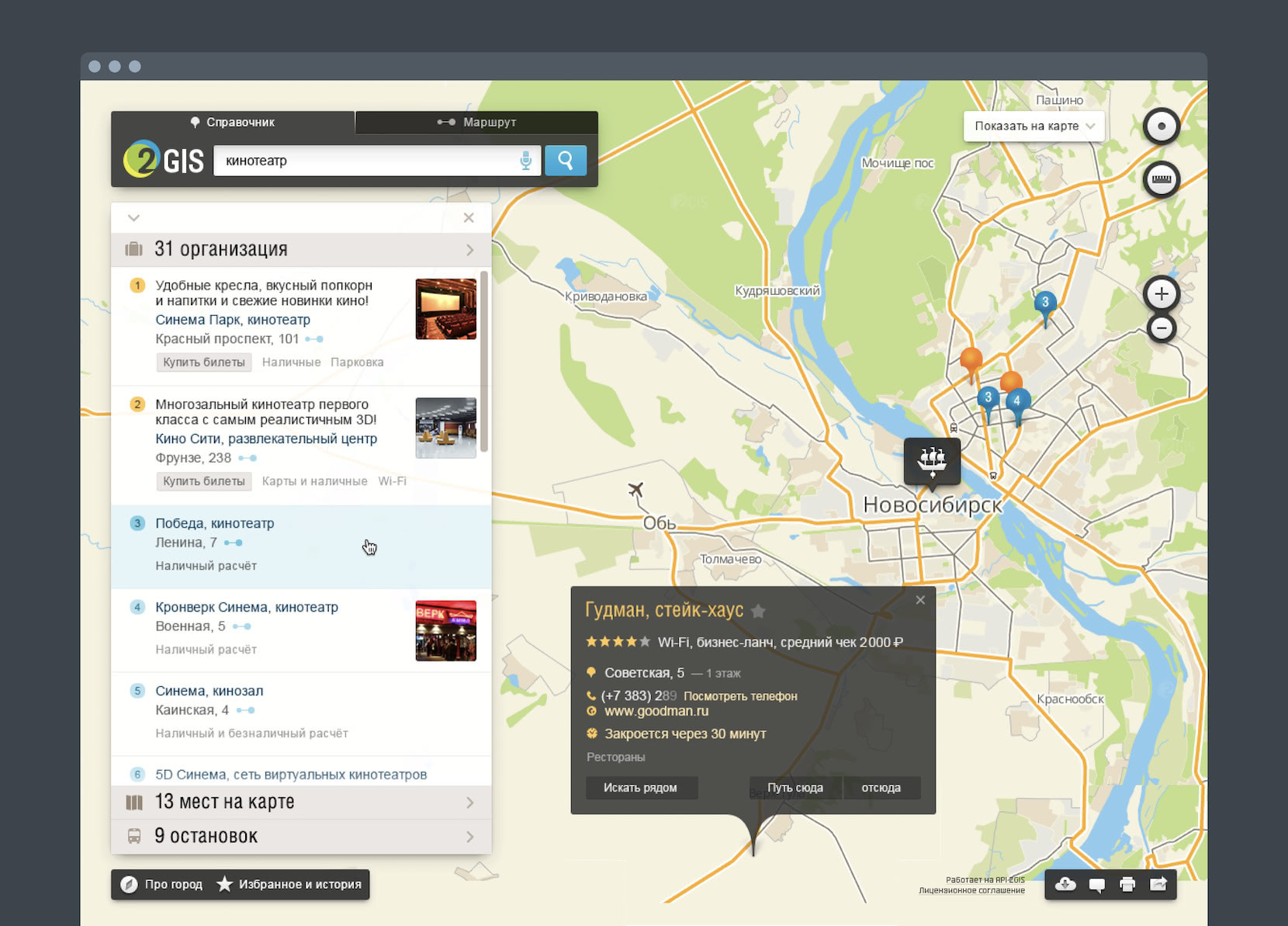 Screenshot of 2GIS web service